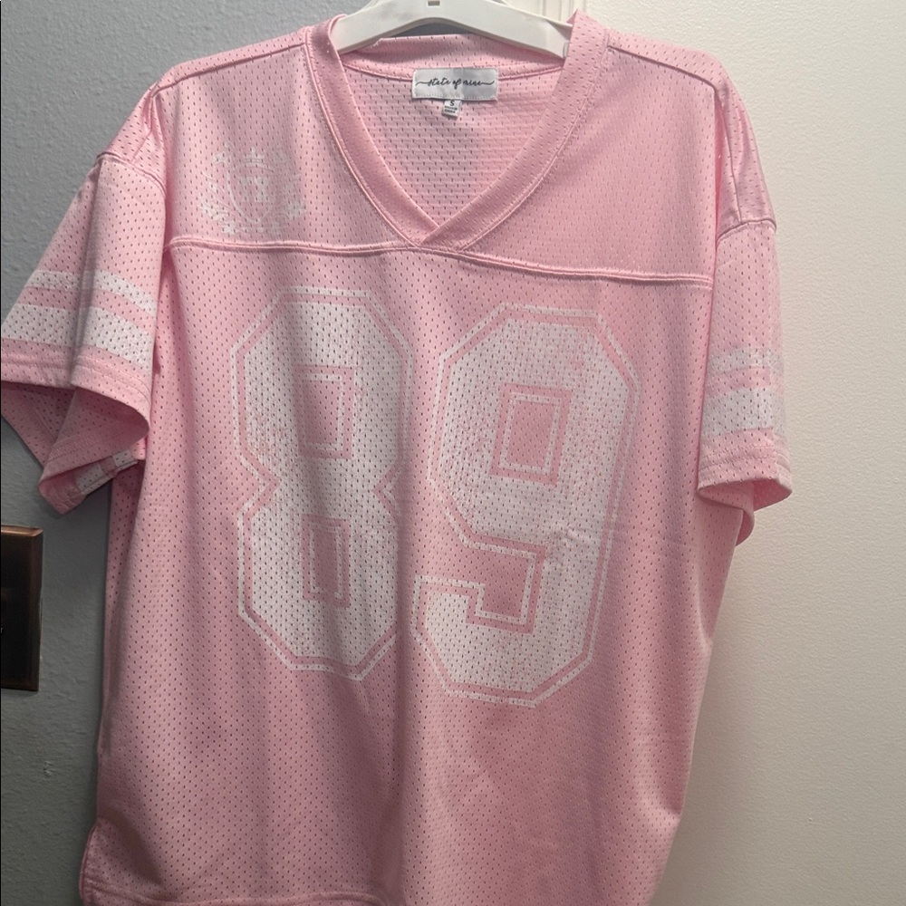 Soft Pink Mesh Jersey Top with White '89 Graphic - Women's